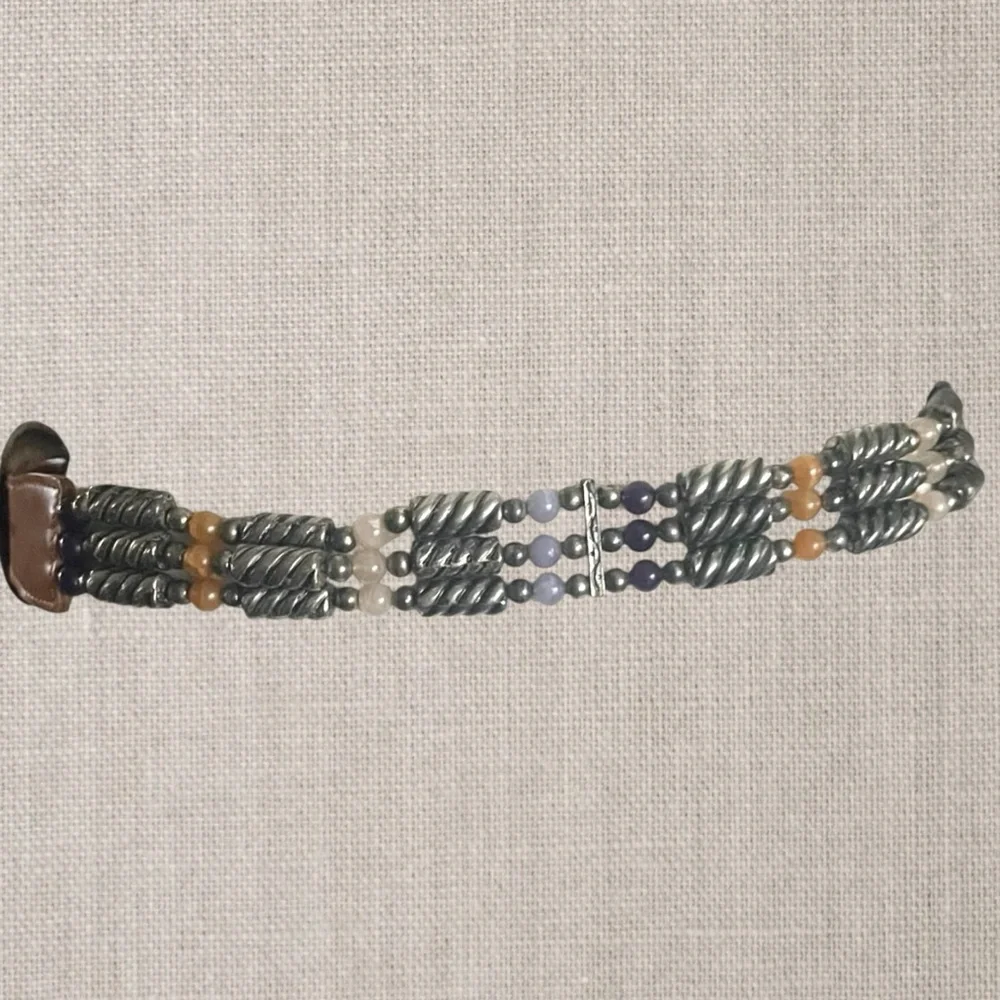 Vtg.Leather belt with western style buckle & multi strand Beaded Embellishments